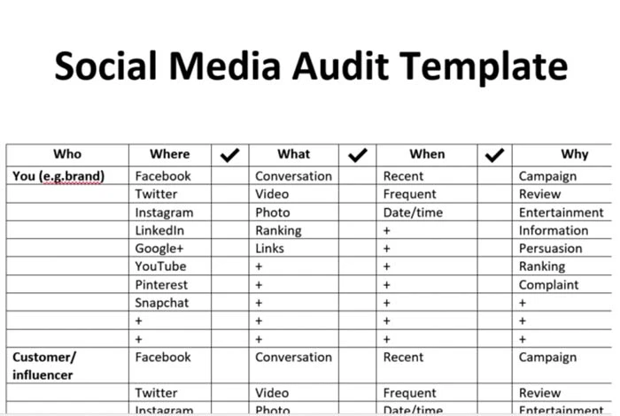 Șablon de audit pentru rețelele sociale