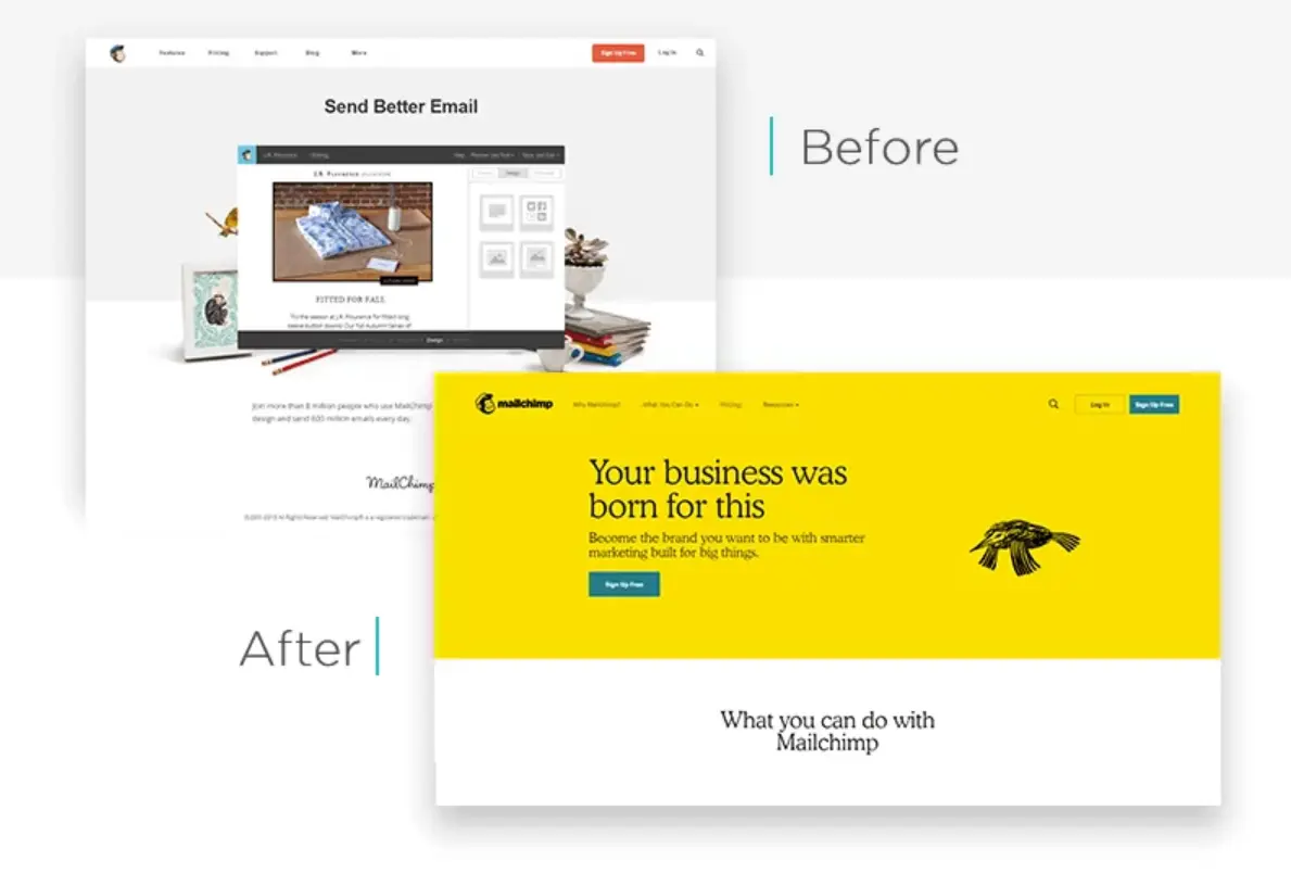 Редизайн сайта Mailchimp до после