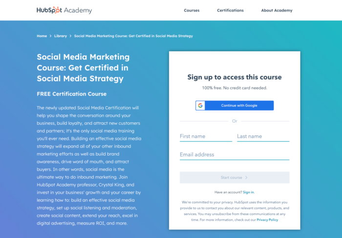 Hubspot Academy では、スキルアップのための幅広い無料の認定コースを提供しています