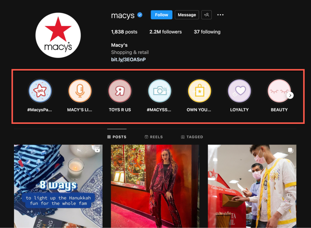 ไฮไลท์เรื่องราวของ Macys Instagram