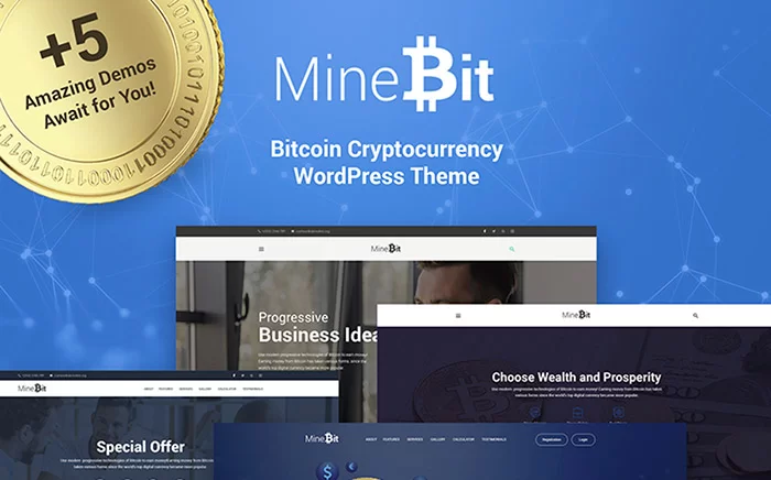 MineBit - Bitcoin Kripto Para Birimi WordPress Teması