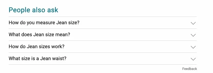 ジーンズのサイジングに関する Bing の PAP のスクリーンショット