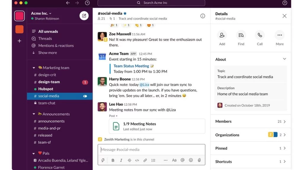 Painel do Slack