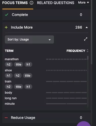 Screenshot menu Focus Terms