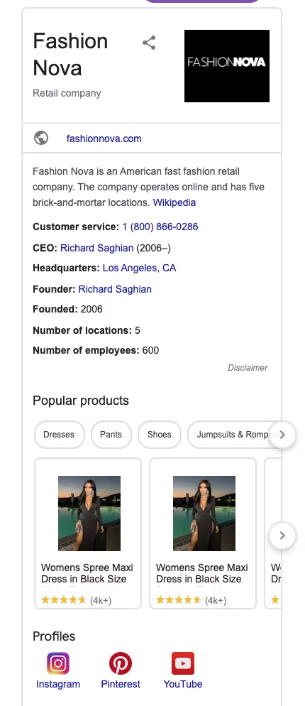 قائمة أزياء nova على Google My Business