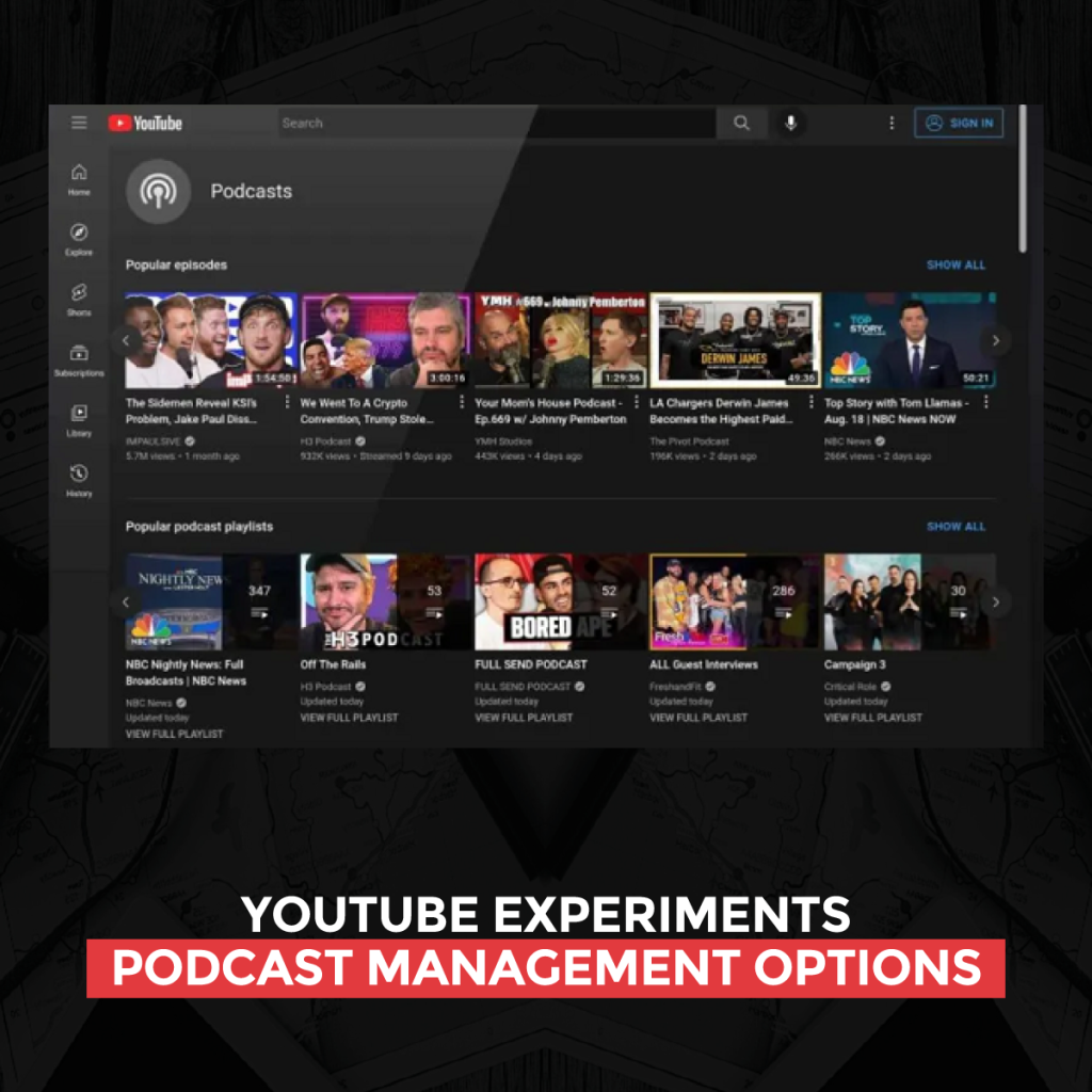 youtube-experiments-podcast-management-options