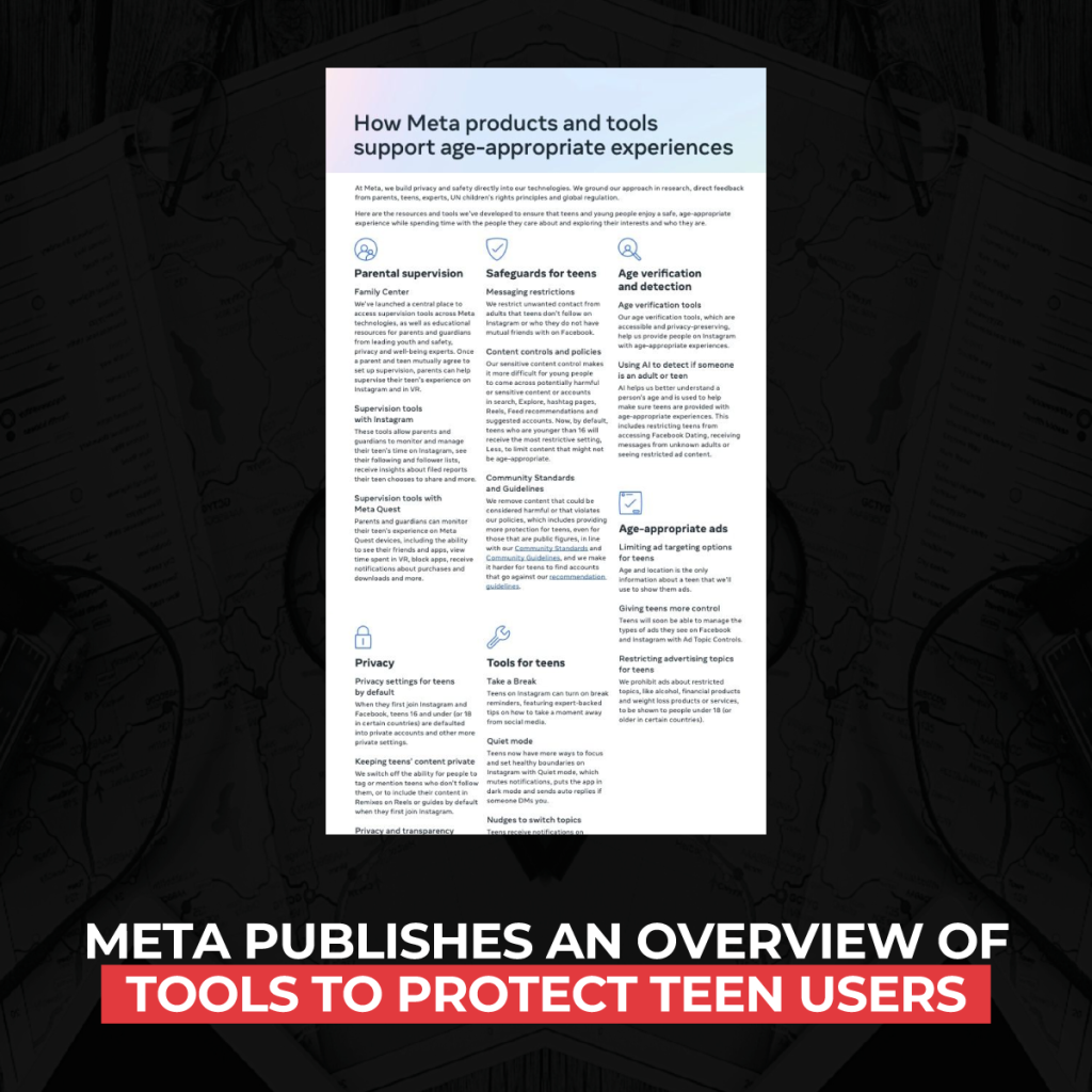 meta-เผยแพร่ภาพรวมของเครื่องมือเพื่อปกป้องผู้ใช้ที่เป็นวัยรุ่น