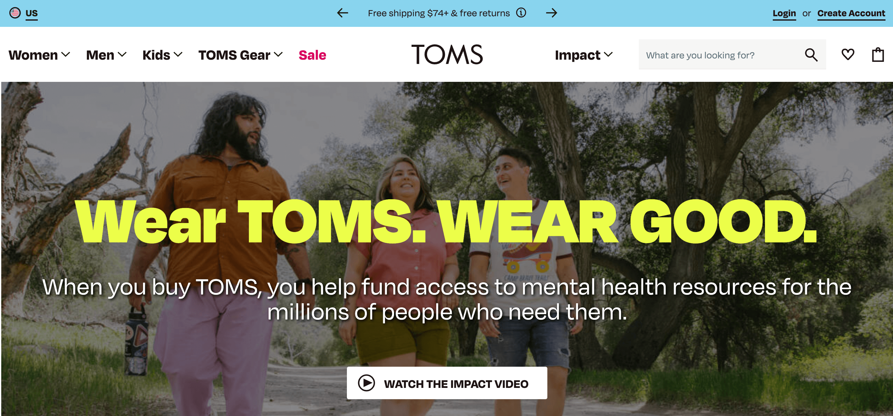 หน้า Landing Page ความรับผิดชอบต่อสังคมของ TOMS