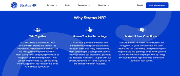 ตัวอย่างเว็บไซต์กลยุทธ์การสร้างตราสินค้า stratus hr b2b saas - การนำเสนอคุณค่า