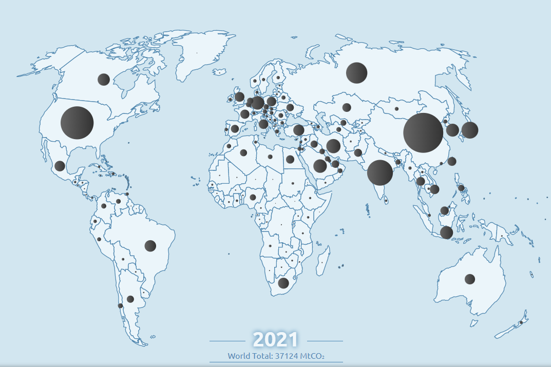 глобальный углеродный атлас — выбросы CO2 Cina 2021