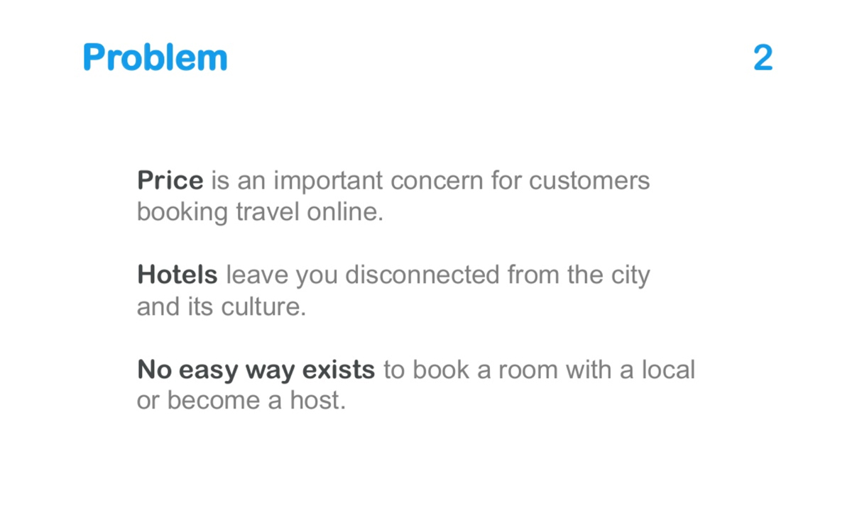 ce este un pitch deck - problem slide airbnb