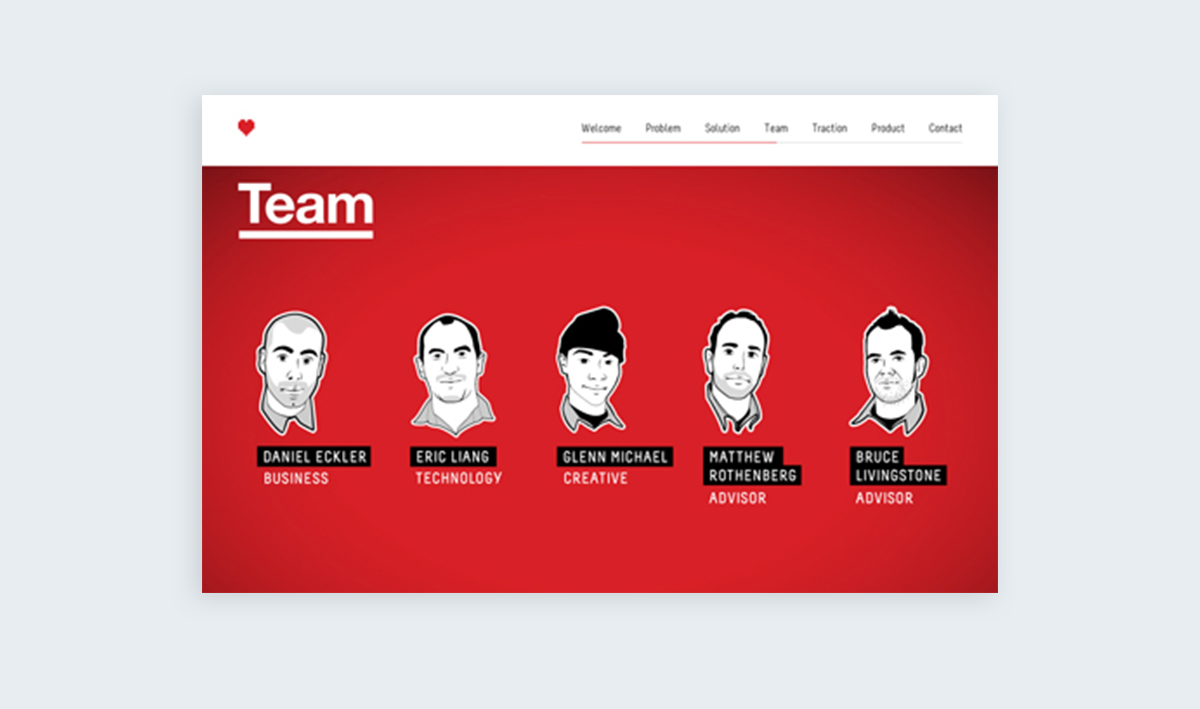 ce este un pitch deck - team slide piccsy