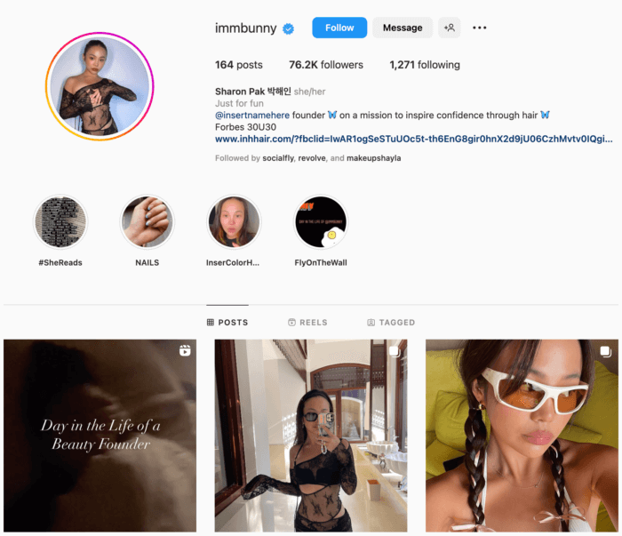 La página de Instagram de immbunny demuestra claramente que ella cae en la categoría de micro-influencer