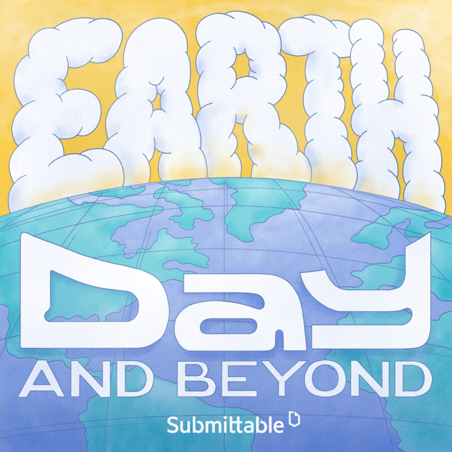 Illustrazione "Earth Day and Beyond" con nuvole e un globo