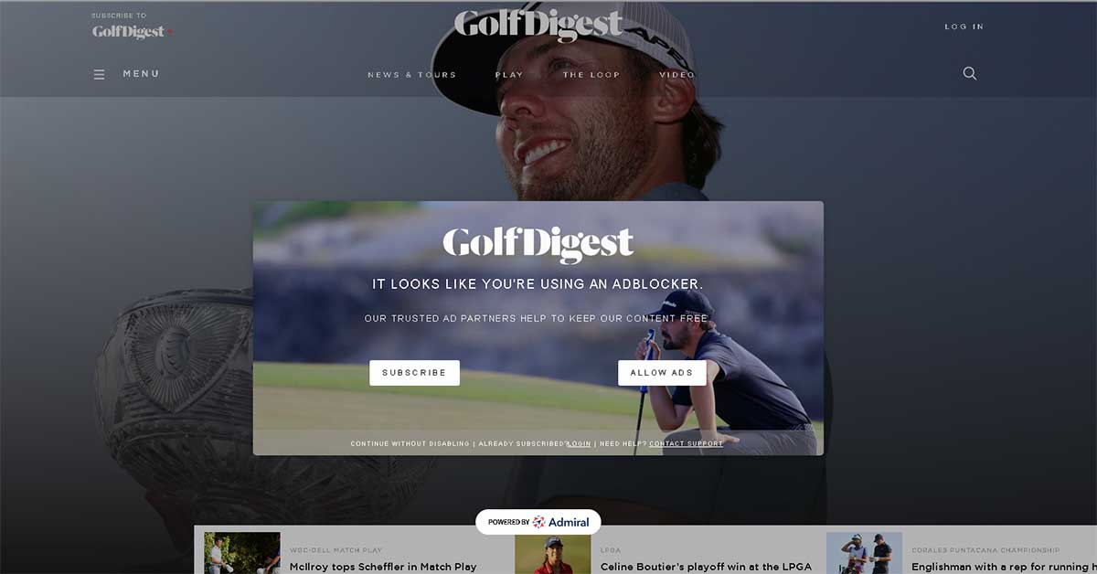 Offre de récupération Golf_Digest Adblock aux visiteurs