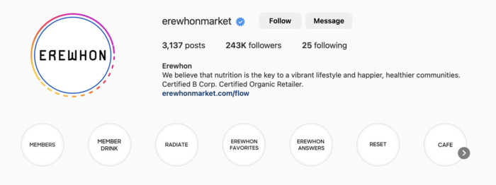 エレホンの Instagram ハイライトを使用すると、フォロワーはメンバー、エレホンのお気に入り、エレホンの回答、カフェなどのカテゴリで過去のストーリーを簡単にタップできます。