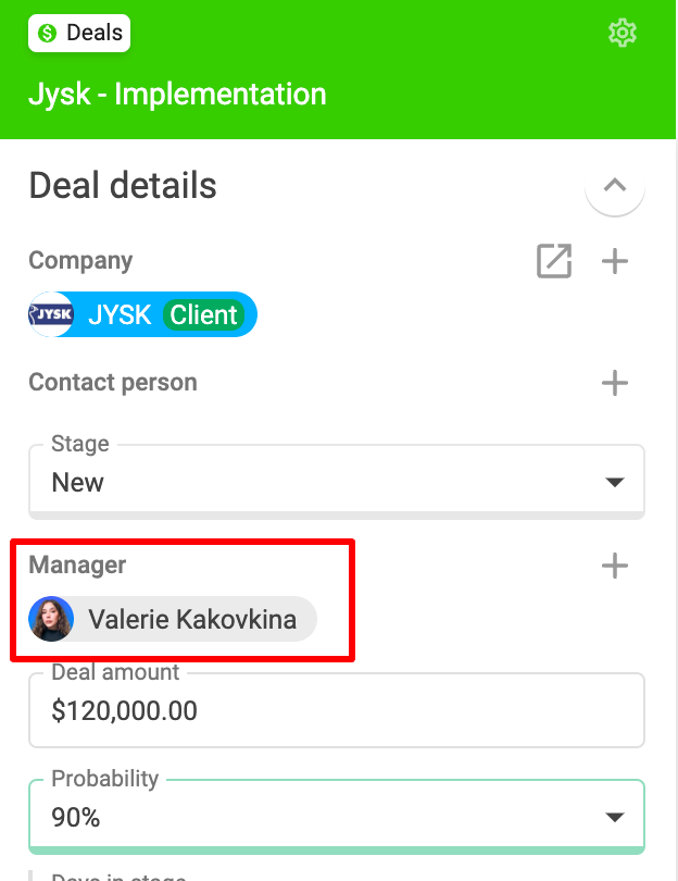 Câmp manager în NetHunt CRM