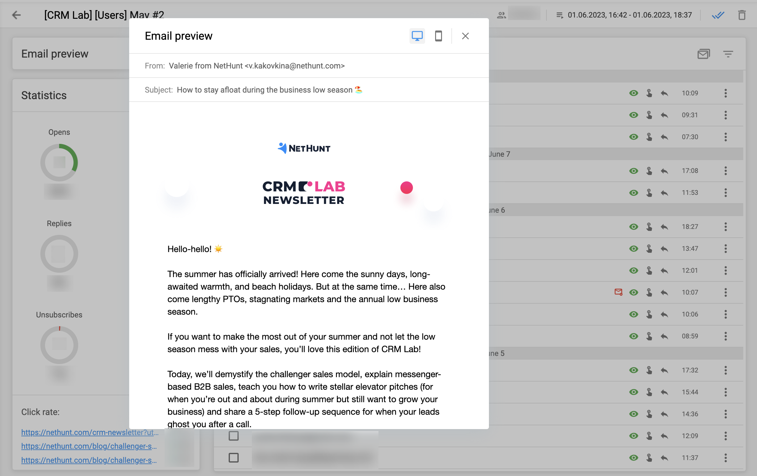 Campanie de e-mail în NetHunt CRM