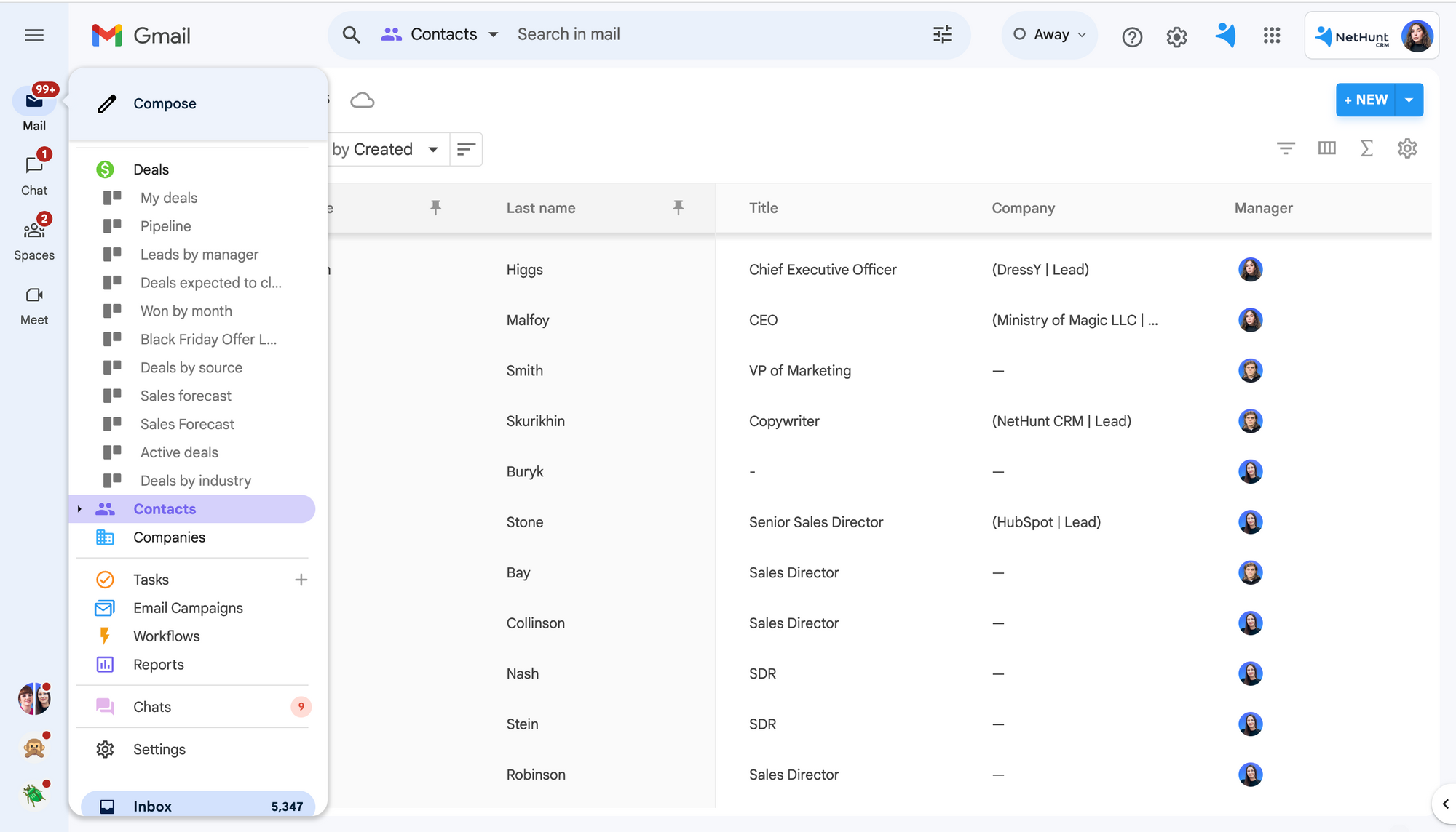 NetHunt CRM ist ein Gmail-CRM, das sich in Ihrem Gmail-Posteingang befindet