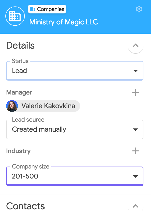 Record aziendale in NetHunt CRM