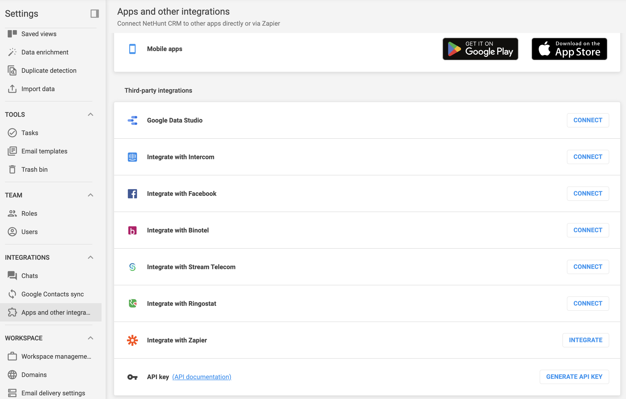 Integrationen in NetHunt CRM