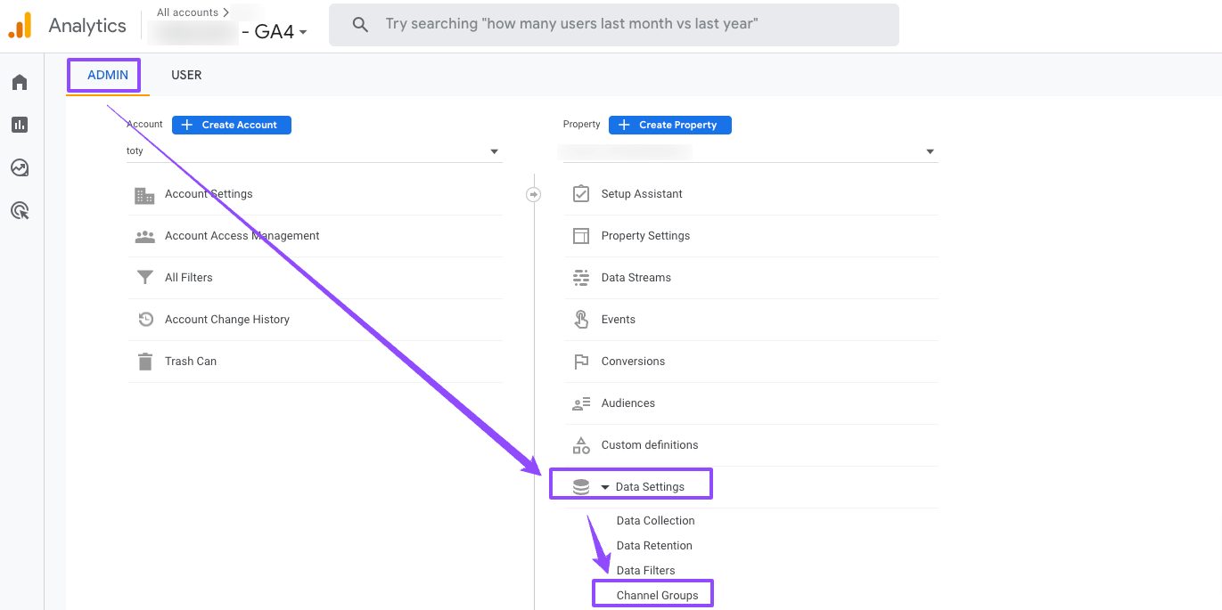 google-analytics-4-ga4-custom-channel-groups. مجموعات القنوات المخصصة