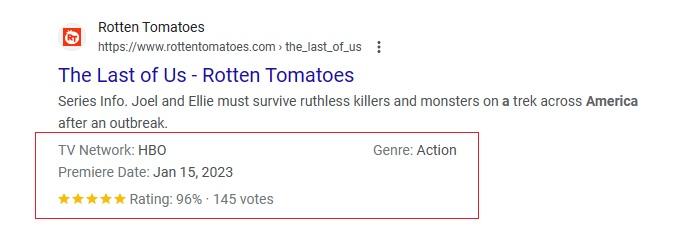 Screenshot del risultato di Rotten Tomatoes per Last Of Us