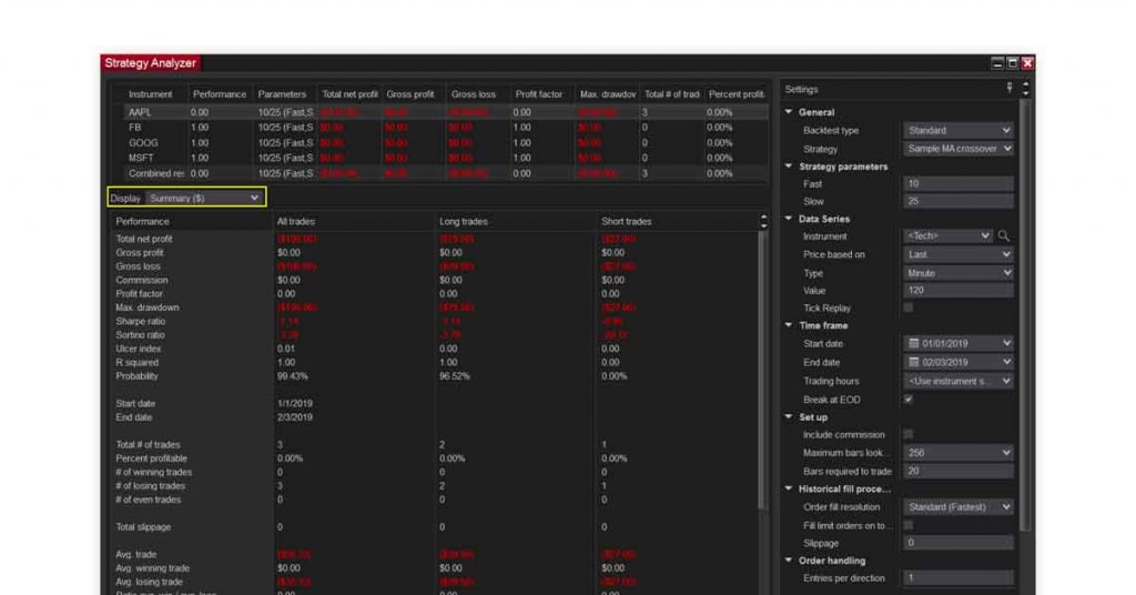 محلل استراتيجية NinjaTrader