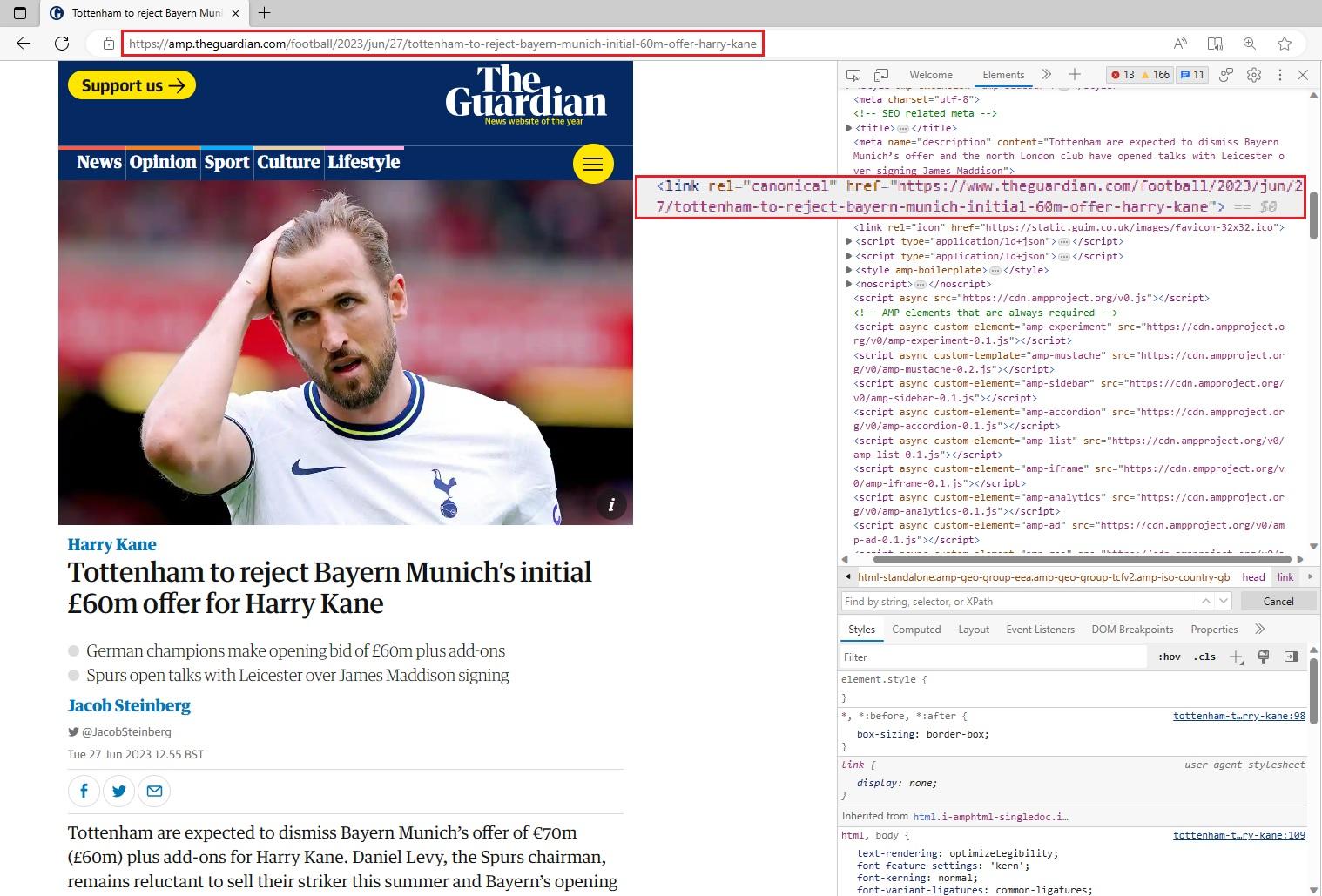 Screenshot des Guardian mit der Quelle der Ansichtsseite