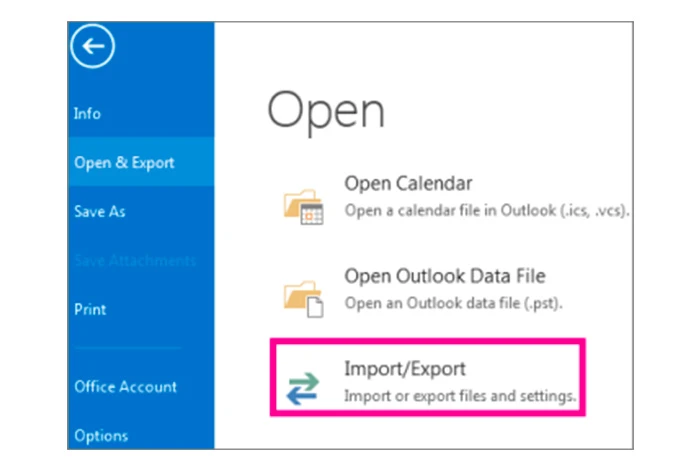 Outlook 가져오기 및 내보내기 대시보드 스크린샷