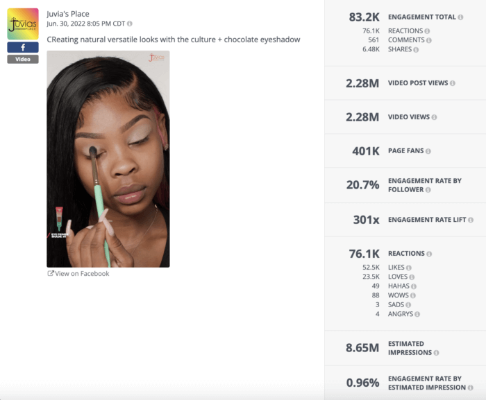 L'influenceuse Princess Rese crée un look naturel avec le fard à paupières chocolat culture+ dans cette publication Facebook qui a suscité plus de 76 000 réactions, dont 52,5 000 j'aime et 23,5 000 j'aime.