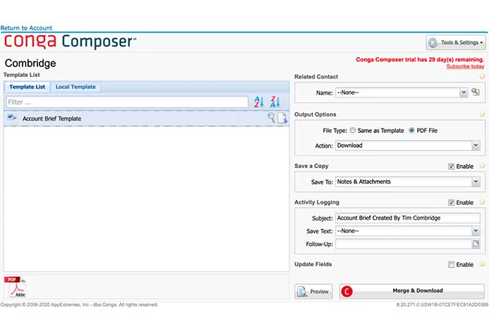 เครื่องกำเนิดเอกสาร Conga Composer ออนไลน์