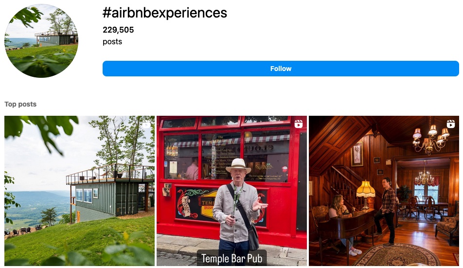 Airbnb nutzt benutzergenerierte Inhalte durch die Verwendung des Hashtags #airbnbexperiences