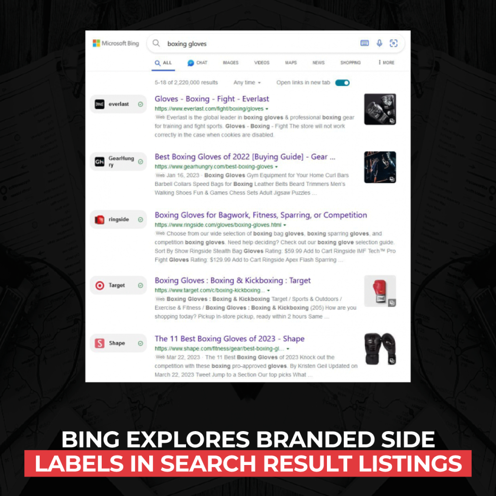 bing-esplora le etichette laterali con il marchio