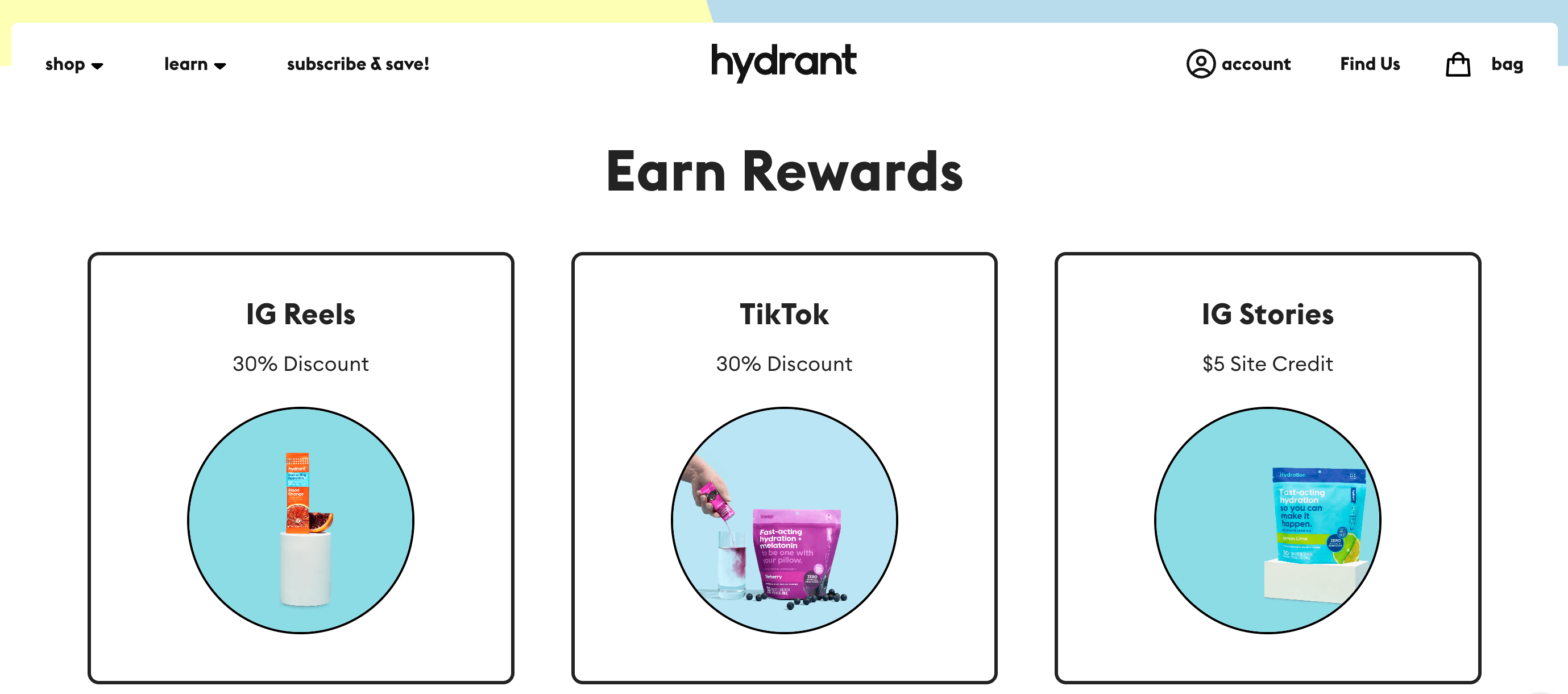 hydrant Social club Rewards page. لقطة شاشة لصفحة المكافآت