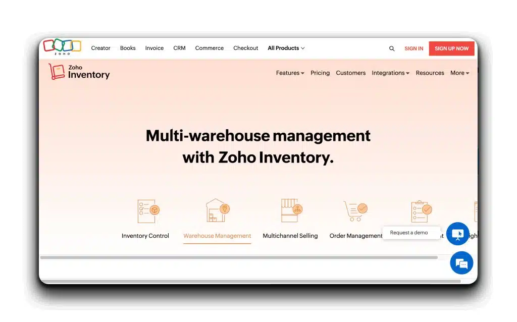 Página de inicio de Zoho Inventory