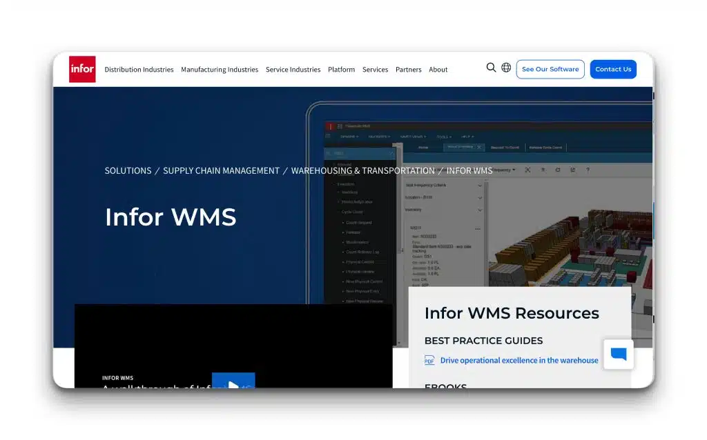 Homepage von Infor WMS