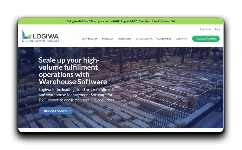 Homepage der Logiwa-Lagersoftware