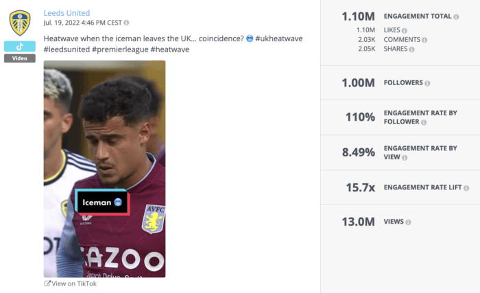 Der leistungsstärkste TikTok bezog sich in seinem Videotitel auch auf die Hitzewelle in Großbritannien und lautete: „Hitzewelle, wenn der Mann aus dem Eis Großbritannien verlässt … Zufall?“