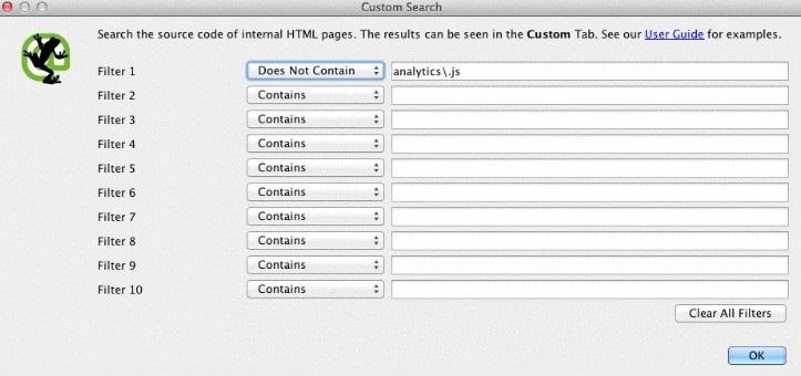 Codul Google Analytics Screaming Frog