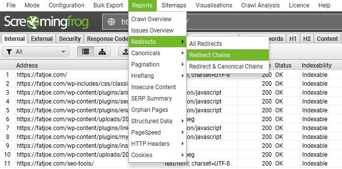 Screaming Frog redirecționează