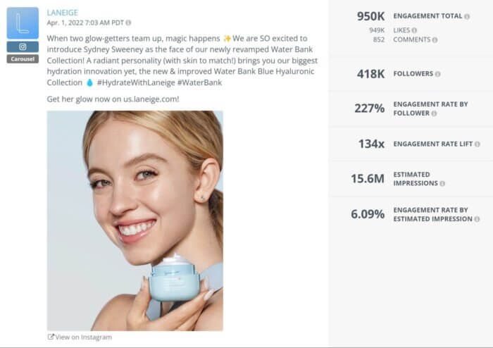 Es ist keine Überraschung, dass Instagram-Karussell-Posts mit glamourösen Porträtaufnahmen berühmter Promi-Influencer eine Social-Media-Engagement-Strategie sind, die von Marken häufig genutzt wird