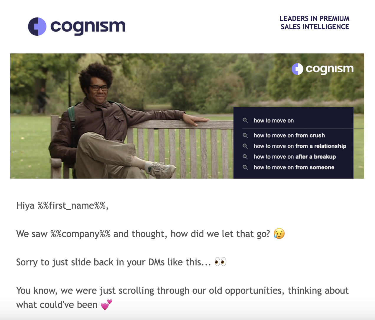 Cognism が育成キャンペーンを使用してリードをリターゲティングする方法を示す B2B マーケティング戦略の例。