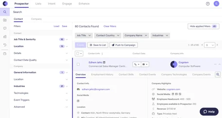 Cognism Prospector 銷售工具的屏幕截圖