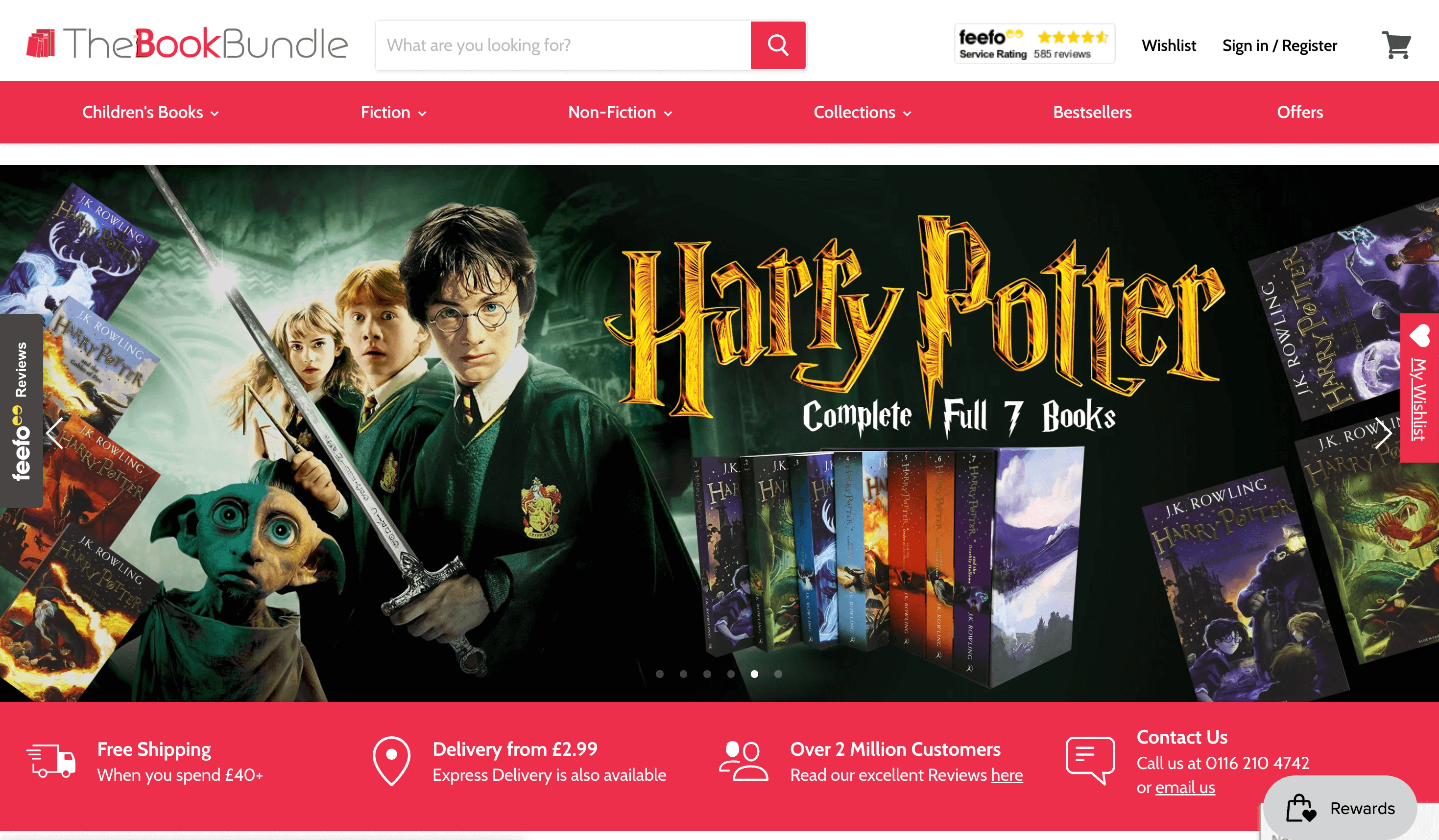 Uno screenshot dalla home page di The Book Bundle che pubblicizza il pacchetto completo di 7 libri di Harry Potter.