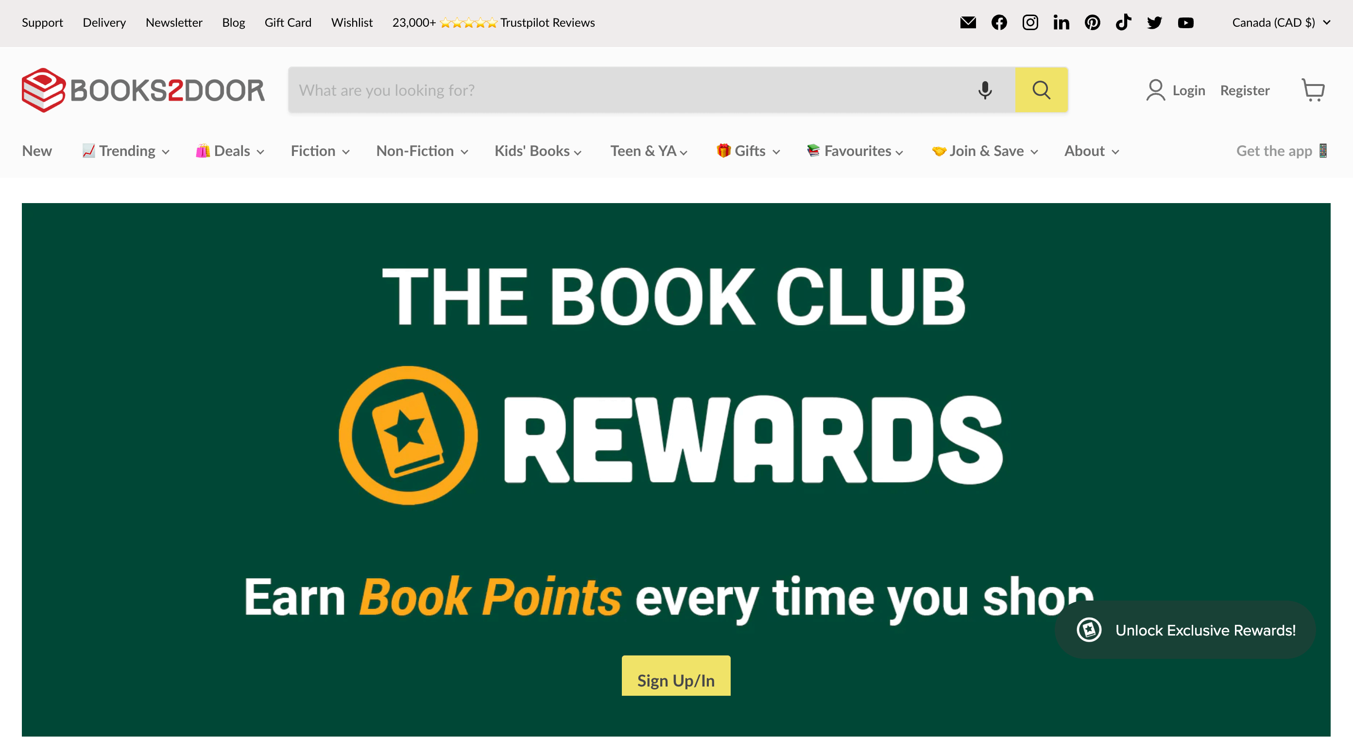 Une capture d'écran de la page explicative du programme de récompenses du Book Club. Il y a un appel à l’action pour s’inscrire ou se connecter au programme.