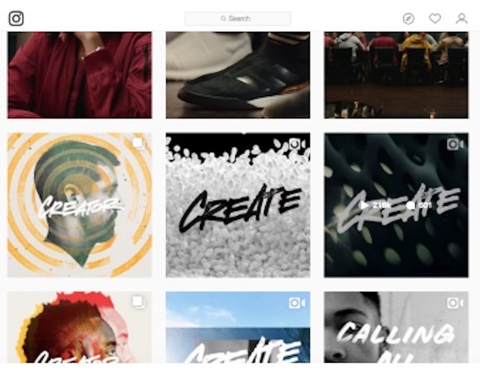 Una serie di 9 foto artistiche nelle foto di Instagram come parte della creazione della community del marchio Adidas Here to Create hashtag