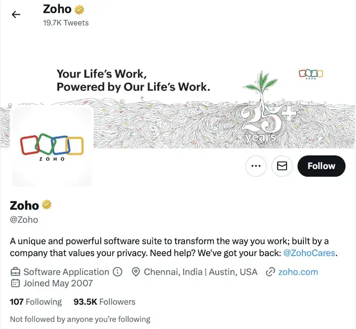 zoho-página do Twitter