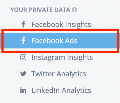 Fonction d'analyse des publicités Facebook de Rival IQ dans le menu de navigation.