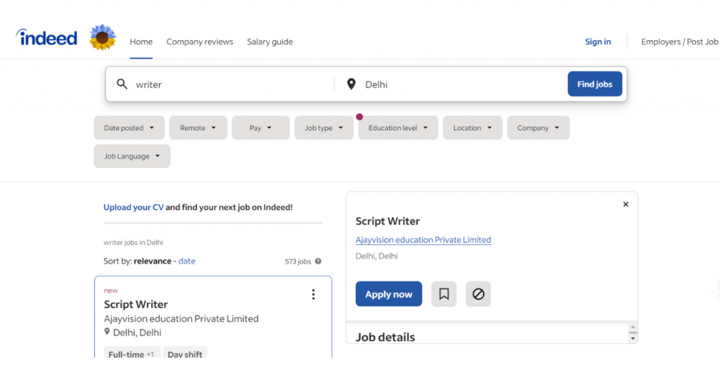 en effet, le tableau de bord du portail d'emploi